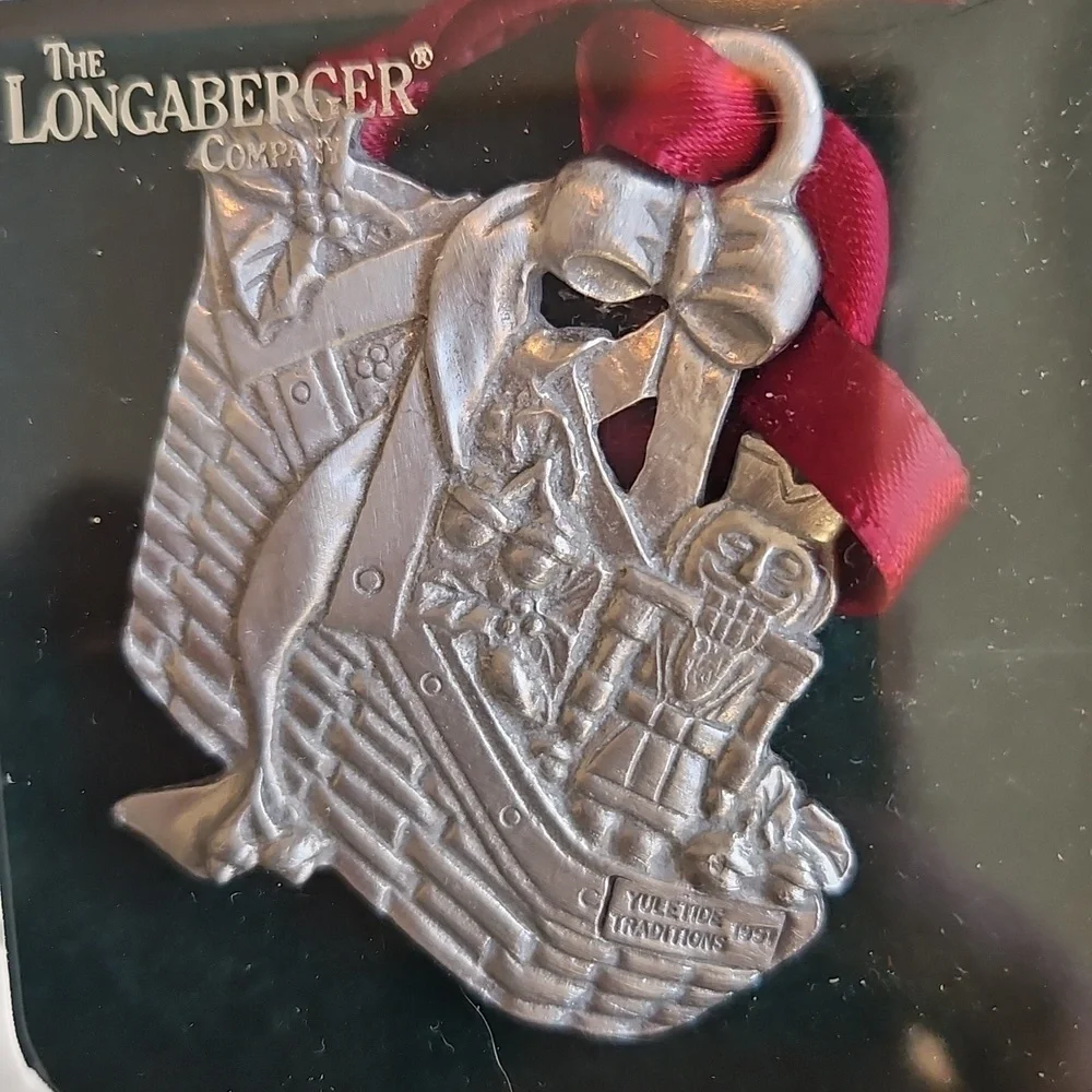 Longaberger Commemorative Pewter Holiday Basket Ornaments Set 1996 In Box
